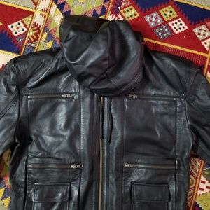 Leather Jacket with Hood Men